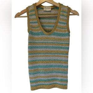 Vintage Bloomingdales  BUTLER & WALKER Striped Gold and Green Knit Tank Top  S